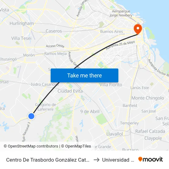 Centro De Trasbordo González Catán (86 - 193) to Universidad Caece map