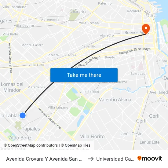 Avenida Crovara Y Avenida San Martín to Universidad Caece map