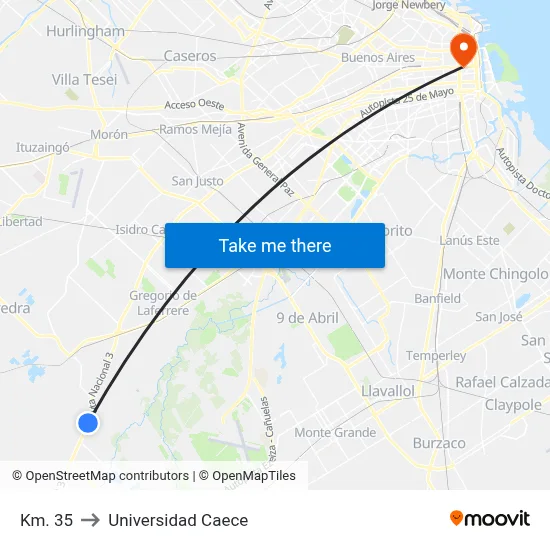 Km. 35 to Universidad Caece map