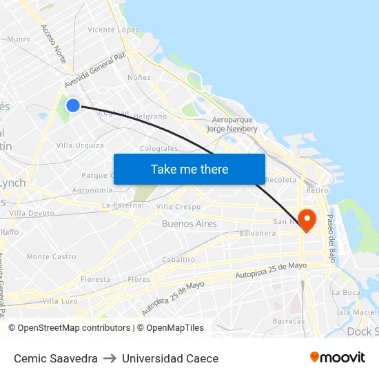 Cemic Saavedra to Universidad Caece map
