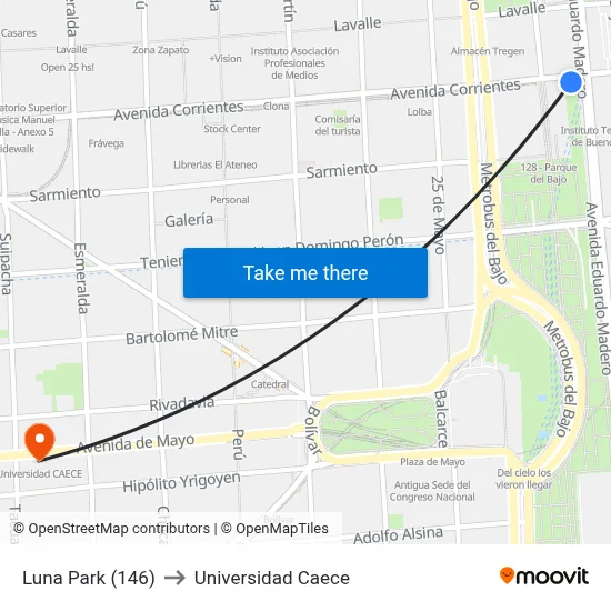 Luna Park (146) to Universidad Caece map