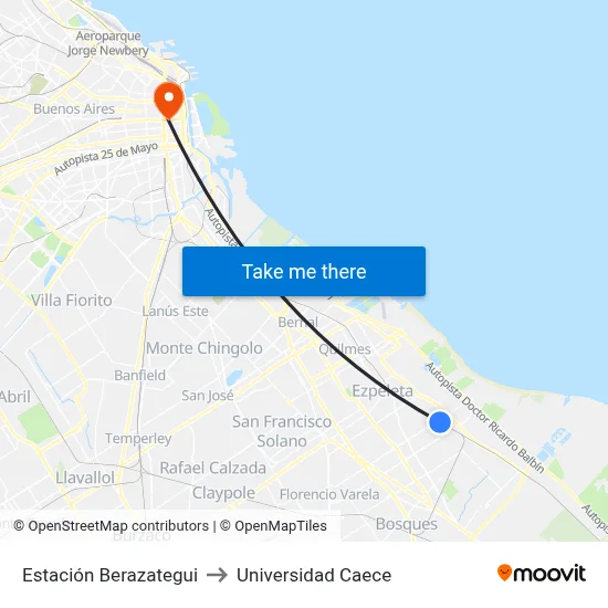Estación Berazategui to Universidad Caece map