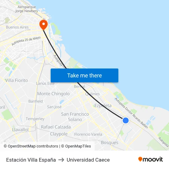 Estación Villa España to Universidad Caece map