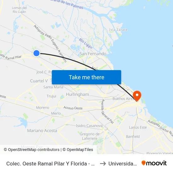Colec. Oeste Ramal Pilar Y Florida - Country La Lomada to Universidad Caece map