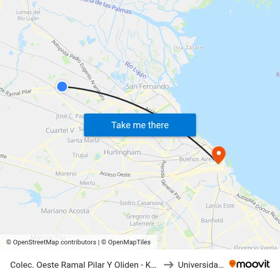 Colec. Oeste Ramal Pilar Y Oliden - Kansas / Ayres Del Pilar to Universidad Caece map