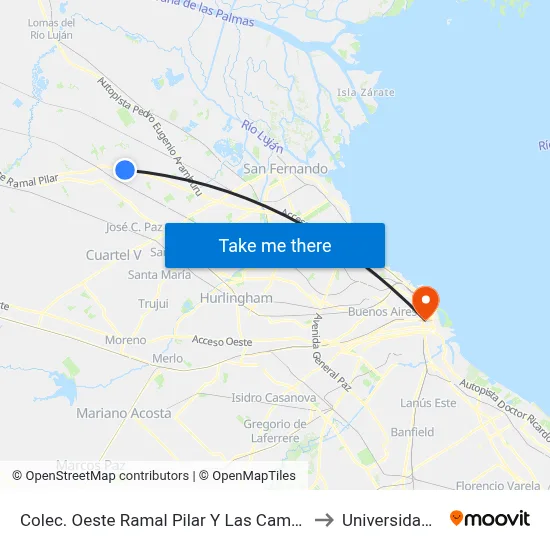 Colec. Oeste Ramal Pilar Y Las Camelias - Office Park to Universidad Caece map
