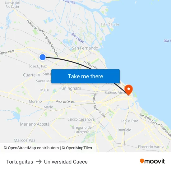 Tortuguitas to Universidad Caece map