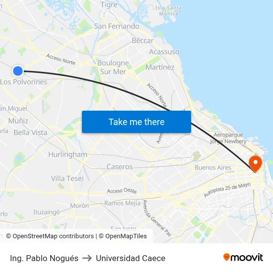 Ing. Pablo Nogués to Universidad Caece map