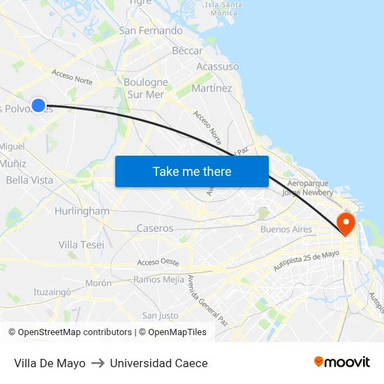 Villa De Mayo to Universidad Caece map