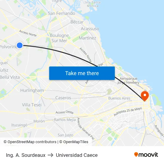 Ing. A. Sourdeaux to Universidad Caece map