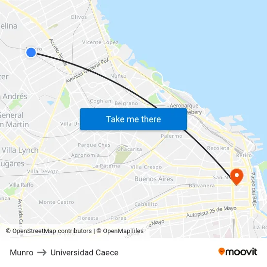 Munro to Universidad Caece map