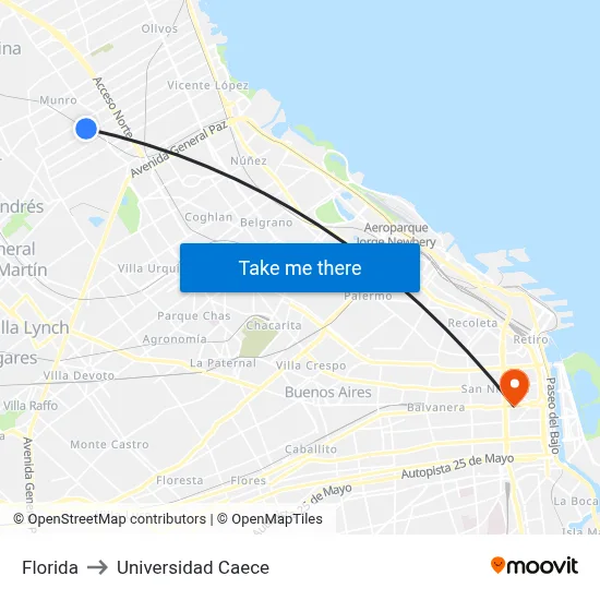 Florida to Universidad Caece map