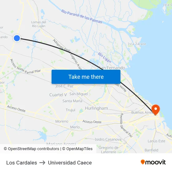 Los Cardales to Universidad Caece map