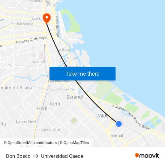 Don Bosco to Universidad Caece map