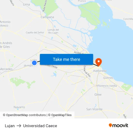 Lujan to Universidad Caece map