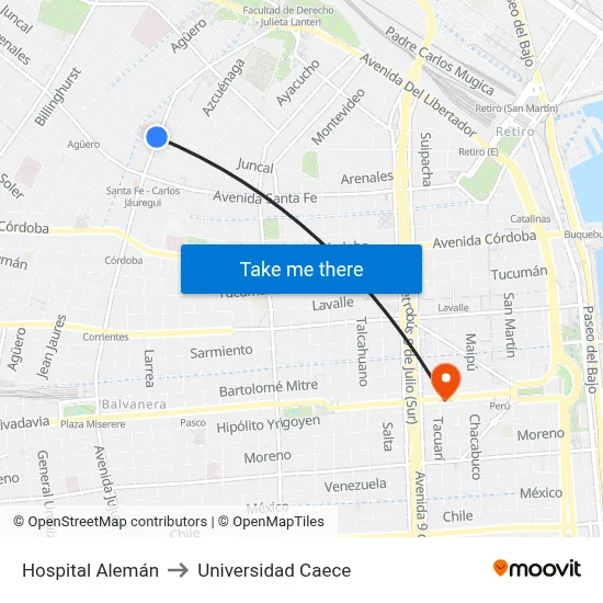 Hospital Alemán to Universidad Caece map