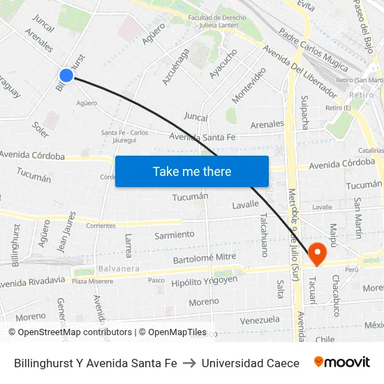Billinghurst Y Avenida Santa Fe to Universidad Caece map
