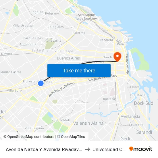 Avenida Nazca Y Avenida Rivadavia (133) to Universidad Caece map