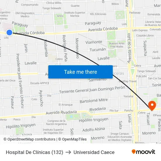Hospital De Clínicas (132) to Universidad Caece map