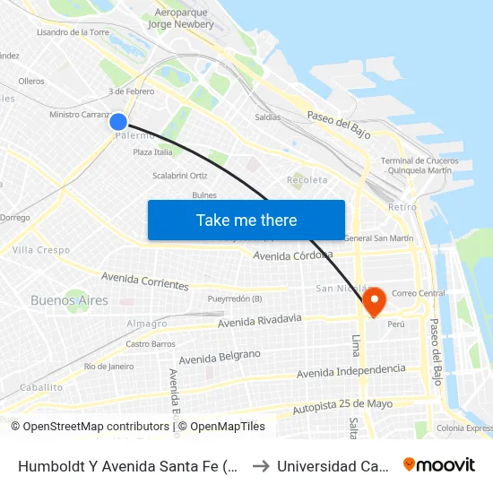 Humboldt Y Avenida Santa Fe (108) to Universidad Caece map