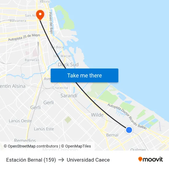 Estación Bernal (159) to Universidad Caece map
