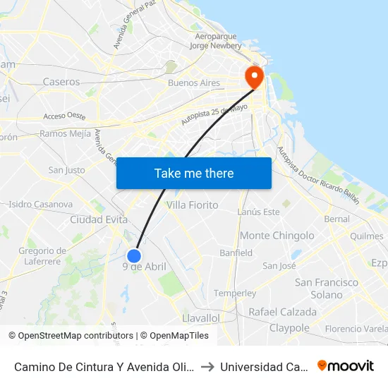 Camino De Cintura Y Avenida Olimpo to Universidad Caece map