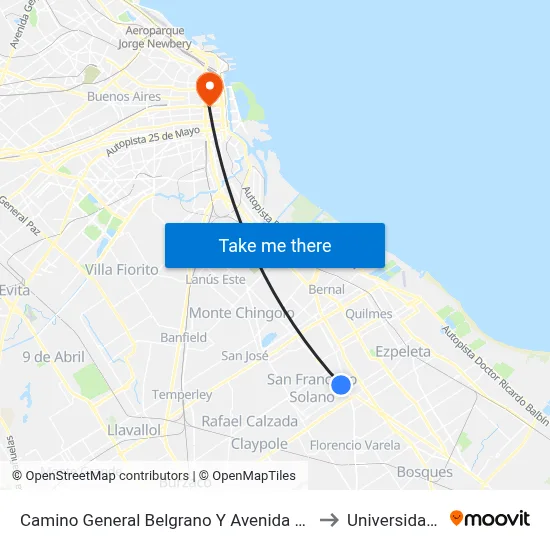 Camino General Belgrano Y Avenida 844 (159 - 178 - 338) to Universidad Caece map