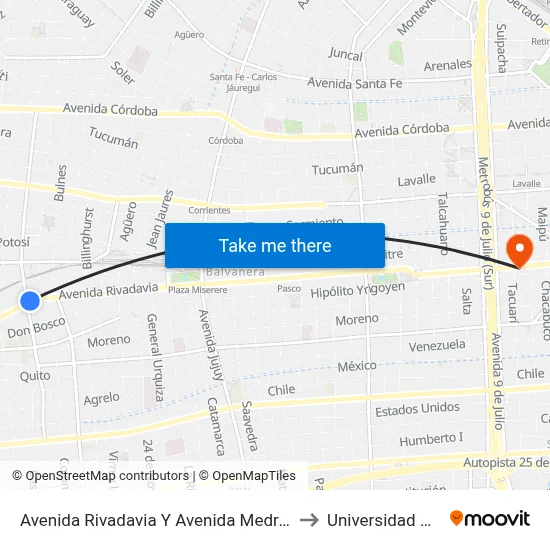 Avenida Rivadavia Y Avenida Medrano (132) to Universidad Caece map