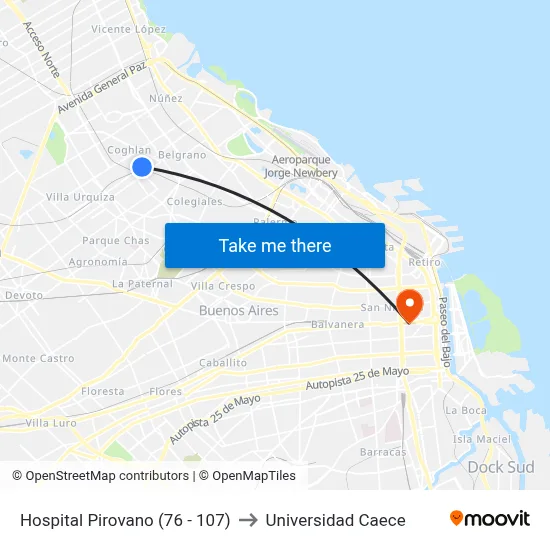 Hospital Pirovano (76 - 107) to Universidad Caece map