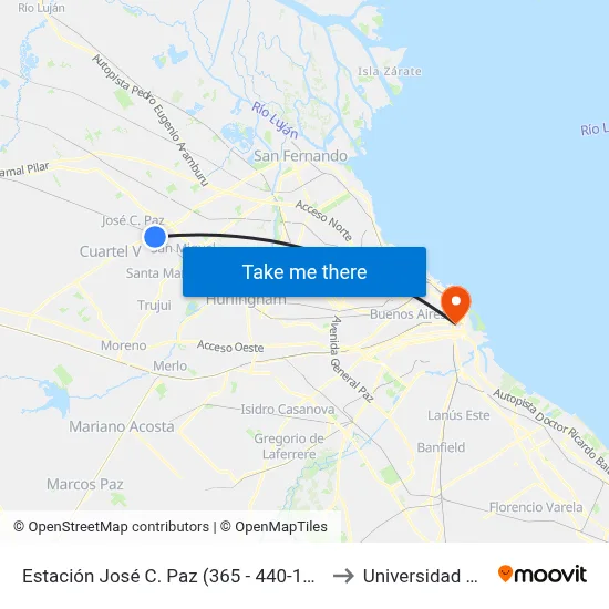 Estación José C. Paz (365 - 440-10 - 440-48) to Universidad Caece map