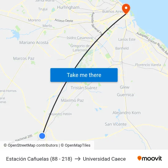 Estación Cañuelas (88 - 218) to Universidad Caece map