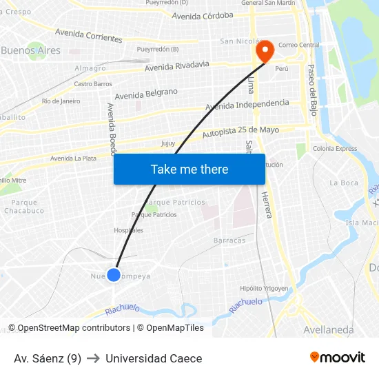 Av. Sáenz (9) to Universidad Caece map