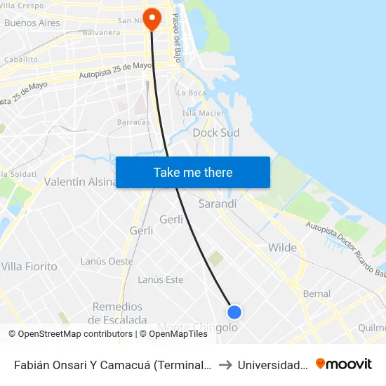 Fabián Onsari Y Camacuá (Terminal Líneas 10 - 17) to Universidad Caece map