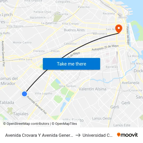 Avenida Crovara Y Avenida General Paz to Universidad Caece map