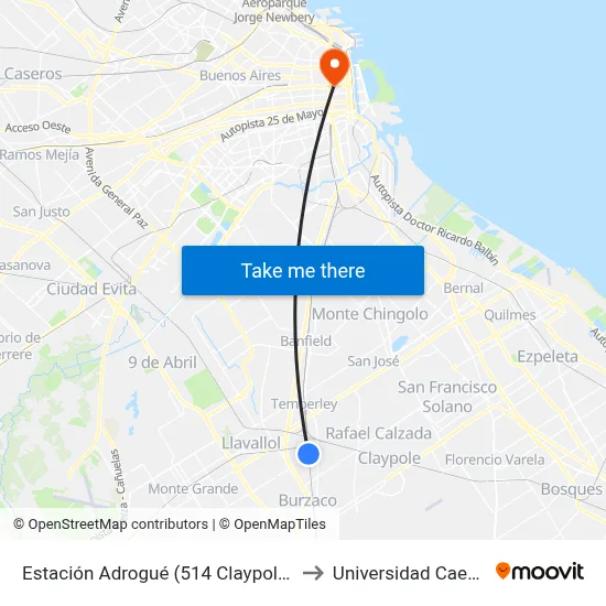 Estación Adrogué (514 Claypole) to Universidad Caece map