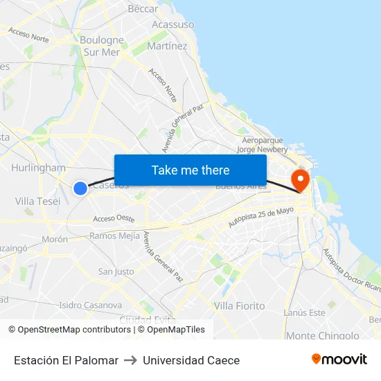 Estación El Palomar to Universidad Caece map