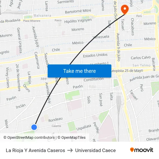 La Rioja Y Avenida Caseros to Universidad Caece map