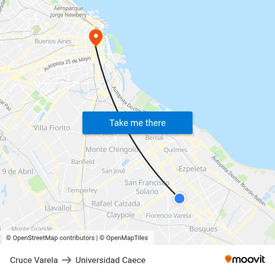 Cruce Varela to Universidad Caece map