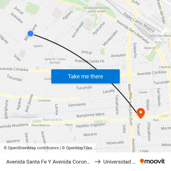 Avenida Santa Fe Y Avenida Coronel Díaz (194) to Universidad Caece map