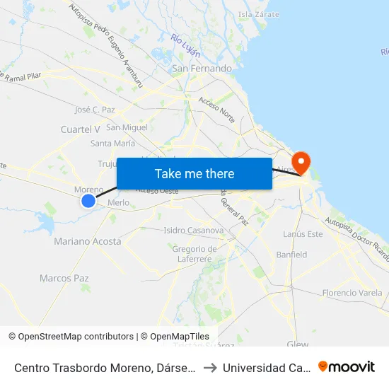 Centro Trasbordo Moreno, Dársena 16 to Universidad Caece map
