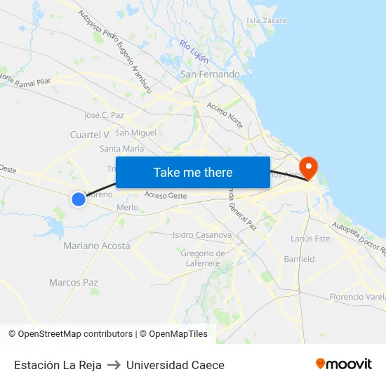 Estación La Reja to Universidad Caece map