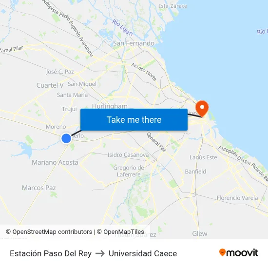 Estación Paso Del Rey to Universidad Caece map