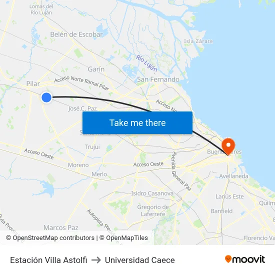 Estación Villa Astolfi to Universidad Caece map