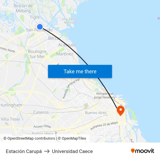 Estación Carupá to Universidad Caece map