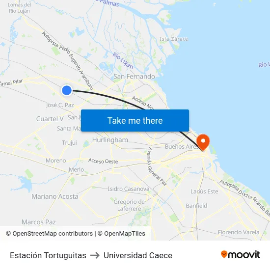 Estación Tortuguitas to Universidad Caece map