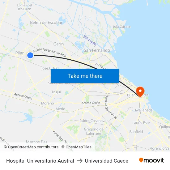 Hospital Universitario Austral to Universidad Caece map