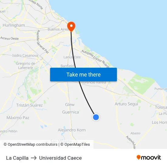 La Capilla to Universidad Caece map