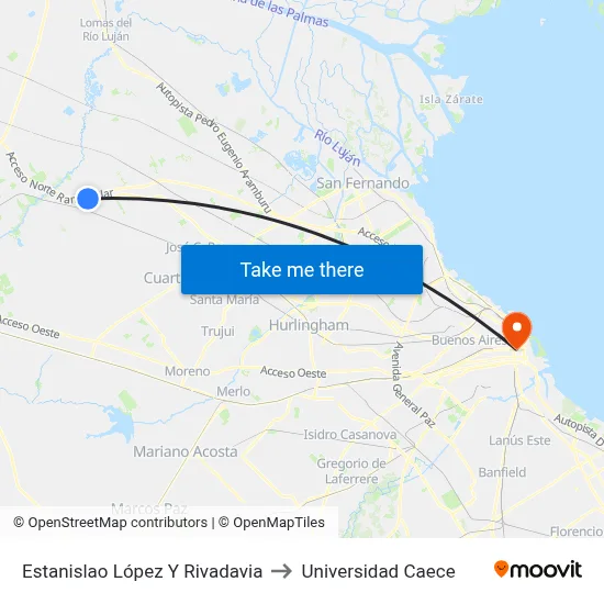 Estanislao López Y Rivadavia to Universidad Caece map