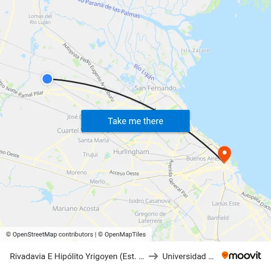 Rivadavia E Hipólito Yrigoyen (Est. Villa Rosa) to Universidad Caece map