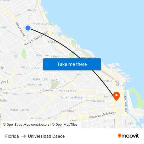 Florida to Universidad Caece map